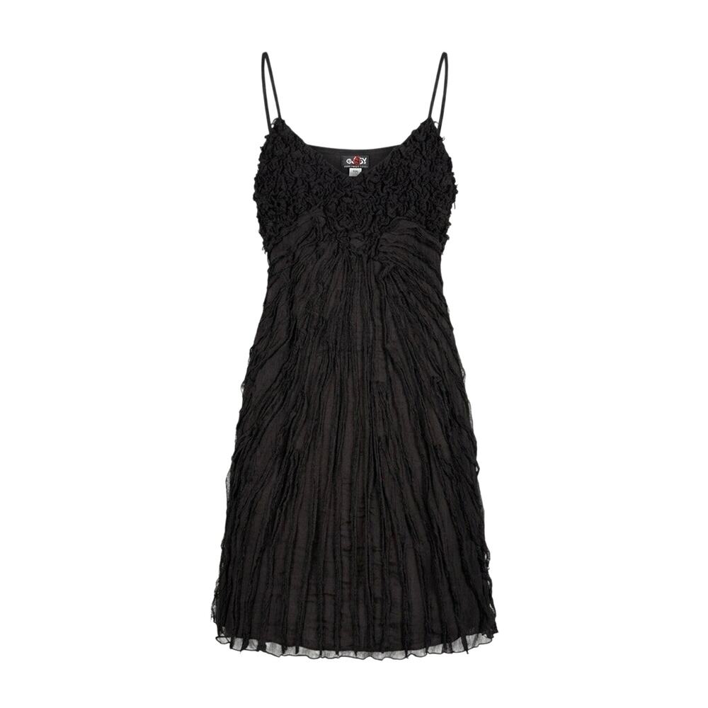 Y2K 100% Silk Shredded Mini Dress Black Dark Fairycore Grunge Whimsigoth EU 40
